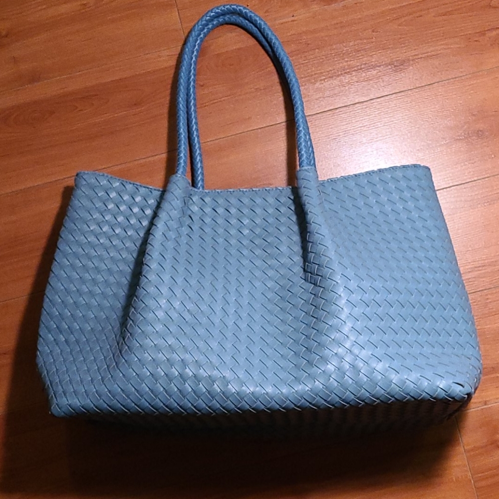 Woven Light Blue Tote Bag - Classic Carryall